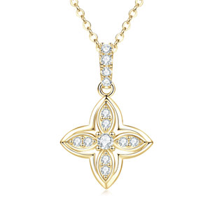 VVS1 <b>D</b> Color GRA Certified 0.25ct Moissanite Four Leaf Clover <b>Necklace</b> Flower Copper 14K Gold Filled heavy party wear jewellery - Product Image 6