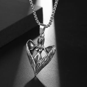 Collier pendentif ailes d'ange en acier inoxydable, bijoux Hip Hop pour hommes SP929 - Product Image 3