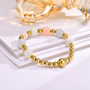 Alin Perles rondes brillantes plaquées or avec chaîne en acier inoxydable Bracelets Wholesale New In Style 2023 - Product Image 5