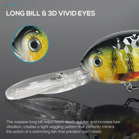 Leurre de pêche crankbait haute simulation 34g 70mm avec yeux holographiques 3D, corps rigide en plastique ABS et bec long pour la pêche en eau profonde