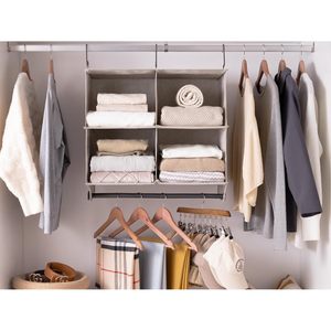 Hanging Closet Organizer 4 Section Fabric <b>Collapsible</b> With Metal Rod For Wardrobe <b>Storage</b> - Product Image 2