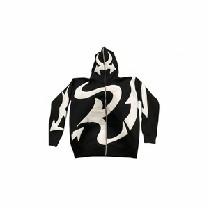 Custom Made <b>Black</b> Cotton Fleece <b>Zip</b> <b>up</b> <b>Hoodie</b> for Men Large Size for Winter Clothing Featuring Spider Pattern - Product Image 1