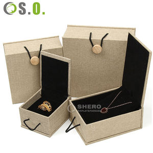 Caja de Joyería de Papel de Lino Shero, Lujosa, Premium, de Alta Gama, con Botón de Madera, Color y Tamaño Personalizables, para Guardar Anillos, Pulseras y Collares - Product Image 3