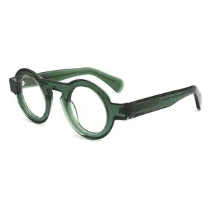 Montura de gafas ópticas de acetato para hombre y mujer, lentes de lujo redondas Unisex, ensanchadas, gafas de acetato Retro graduadas, de alta calidad
