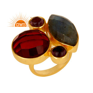 18k <b>Yellow</b> Gold Plated Brass Ring Hydro Garnet Amethyst Gemstone Ring Fashion Rings Jewelry Supplier - Product Image 1