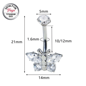 Piercing <span class=keywords><strong>de</strong></span> nombril en titane ASTM F136 14G avec zircon et diamant, motifs cœur, papillon, démon - Bijoux tendance - Product Image 4