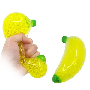 EE654 12pcs Stress Relief Squeeze Fidget Toys Sticky Squishy Banana TPR Squeeze Banana Shaped Squishy Ball Filling Stress Balls