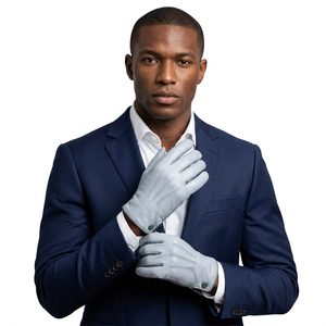 Gants thermiques en cuir de mouton gris clair pour femmes Ikhlas Sports, doux, chauds, doublés, élégants, avec bouton au poignet, compatibles écran tactile, pour l'hiver et les fêtes - Product Image 1