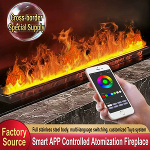 Cheminées électriques décoratives intelligentes 3D à <span class=keywords><strong>LED</strong></span>, flamme <span class=keywords><strong>LED</strong></span>, télécommande, application contrôlée, encastrables, en acier inoxydable, pour usage domestique et hôtelier - Product Image 1