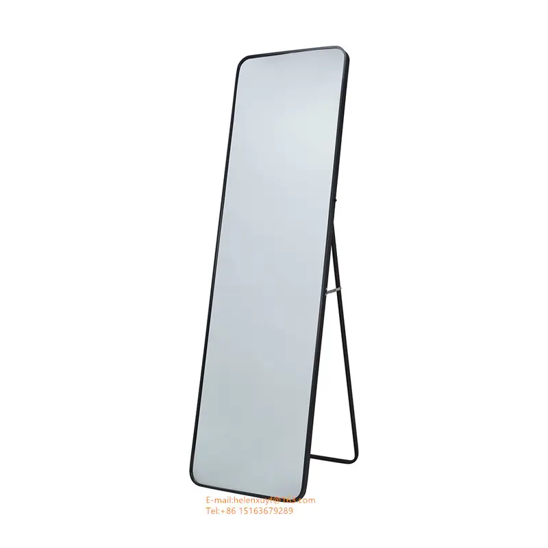 50x165 preto redondo retângulo comprimento total alumínio Metal Frame permanente espelho com suporte