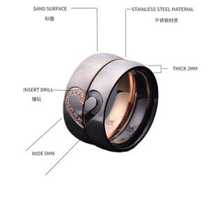 Anillo de boda de acero inoxidable para hombre y mujer, sortija con corazón, CZ, promesa - Product Image 2