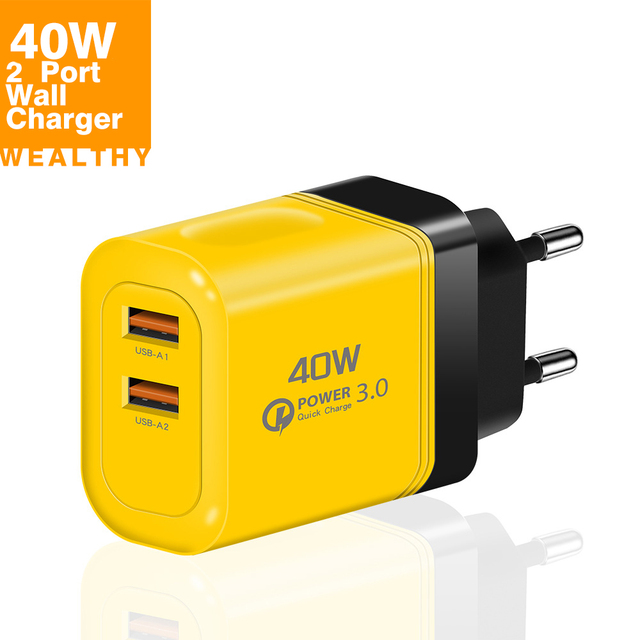 New Arrival 40W Fast Charging Charger Full Protocol 2 USB Plug Electric Power Supply Adapter EU US UK Connectivity 5V/3A 9V/2A