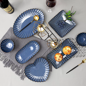 Assiette de luxe pour restaurant moderne Assiettes de dîner en porcelaine bleue Ustensiles de cuisine Vaisselle Ensemble de vaisselle ronde Assiette - Product Image 2