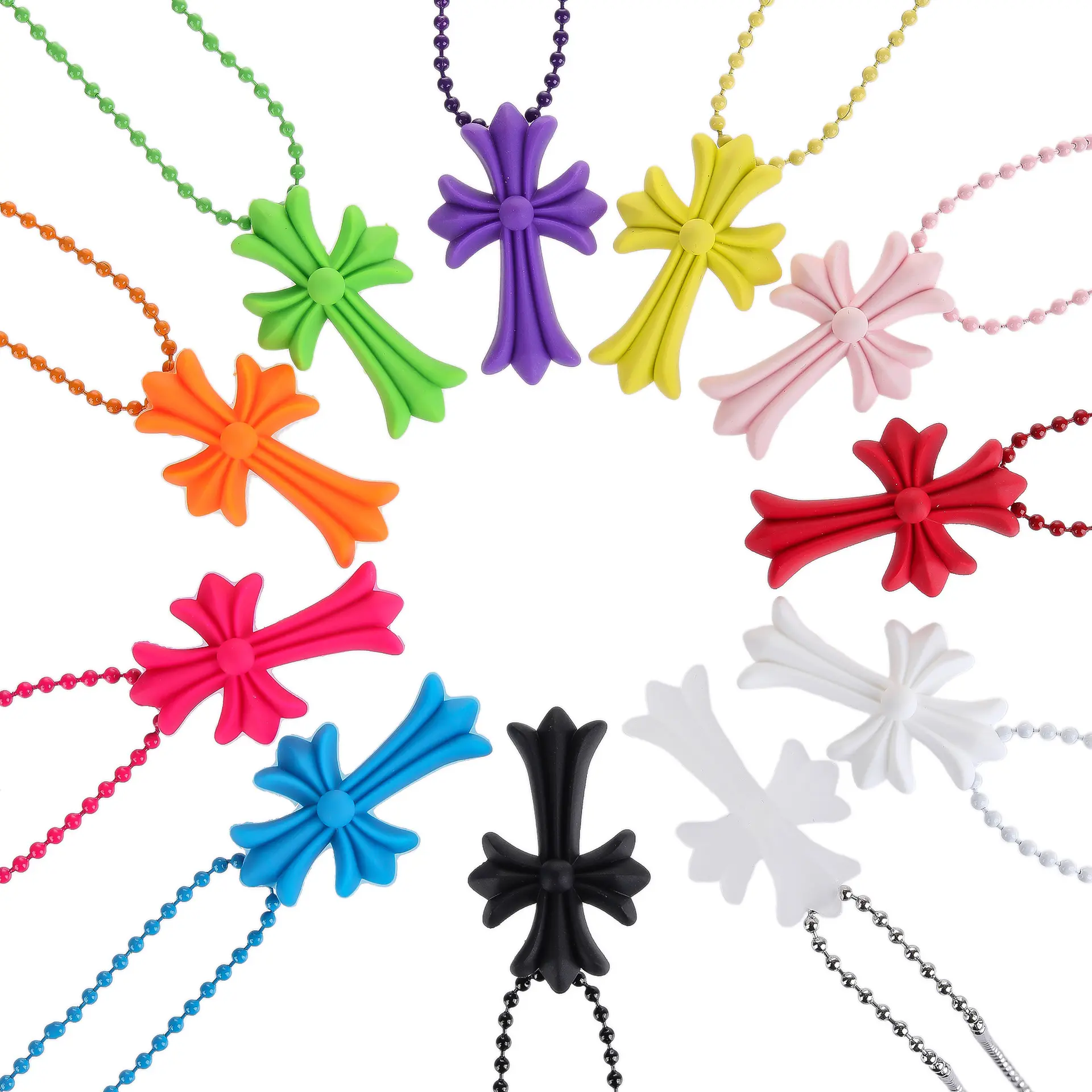 Nieuwe Design Cross Ketting Hip-Hop Paar Sieraden Kleurrijke Roze Groen Blauw Pvc Plastic Kruis Ketting