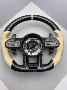 Volant en fibre de carbone, cuir perforé beige, style <span class=keywords><strong>Brabus</strong></span> pour Mercedes AMG G63X156C217W205 X117, intérieur de luxe assorti - Product Image 1
