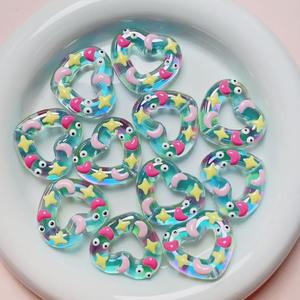 Dilukis tangan akrilik berongga berbentuk hati donat bahan manik-manik Diy ponsel kunci rantai liontin manik-manik longgar untuk membuat perhiasan - Product Image 4