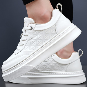Baskets plateforme blanches pour hommes, printemps, bout rond, à lacets, semelle extérieure en caoutchouc respirante, chaussures décontractées et tendance - Product Image 3