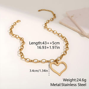 قلادة كيتي العصرية بتصميم قلب من المعدن المختلط، قلادة من الفولاذ المقاوم للصدأ بلونين وطبقة مزدوجة، مجوهرات رومانسية مميزة - Product Image 5