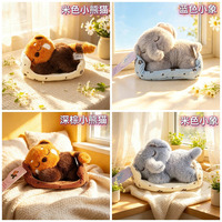Peluche personnalisée mignonne en forme d'animal dormant, mini poupée en peluche animal couché avec lit doux, cadeau en peluche chat, éléphant, ours