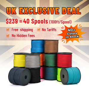 Reino Unido Paquete Mega Ultimate de Paracord 550, 40 Rollos de 100 Pies Cada Uno, ENVÍO GRATUITO, Paracord 100% Nailon Tipo III de 4mm con 40 Colores - Product Image 1