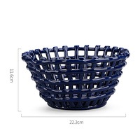 Handgemaakte Weave Donkerblauwe Kleur Fruit Keramische Mand Rooster Holle Druif Of Banaan Of Apple Porselein Mand