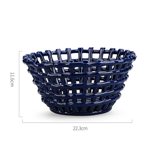 Panier à fruits en céramique de couleur bleu foncé, tissage fait à la main, treillis creux, pour raisin, banane ou Apple, <span class=keywords><strong>porcelaine</strong></span>, offre spéciale - Product Image 6