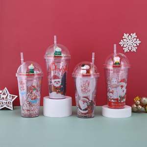 Gobelets à café en plastique à double paroi de 16 oz avec paille pour Noël, bouteille d'eau, gobelet isotherme - Product Image 1