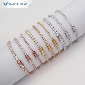 Bracelet tennis Tianyu Gems en argent 925, moissanite ronde sertie en canal, plaqué or blanc classique, bijoux de mariage - Product Image 1
