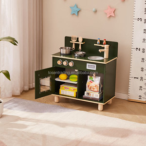 Cocina de Juguete de Madera Estilo Nórdico Vintage para Niños con Cortina de Tela, Estufa, Fregadero y Reloj Decorativo, Juego de Cocina de Imitación Premium - Product Image 3
