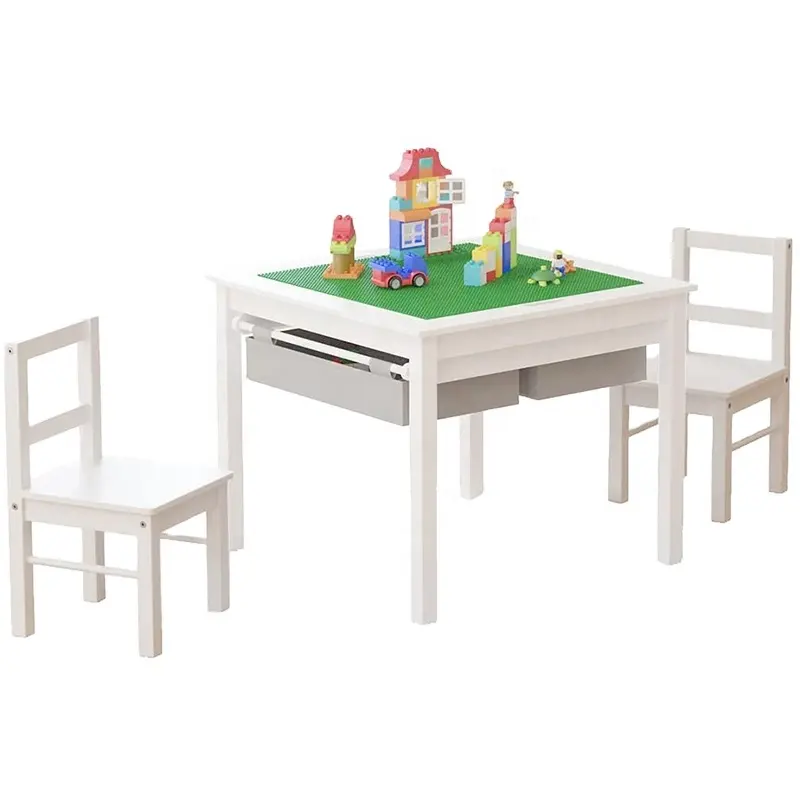 ชุดเก้าอี้โต๊ะของเล่นเลโก้ไม้สำหรับเด็ก,พร้อมที่เก็บของ Toffy & Friends