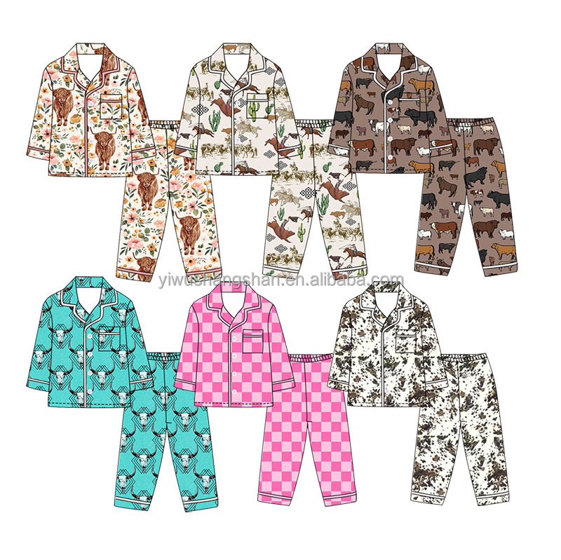 Vendita calda autunno stile occidentale stampato abbigliamento bambino bambino set pigiama manica lunga top & pantaloni 2 pezzi latte abiti di seta