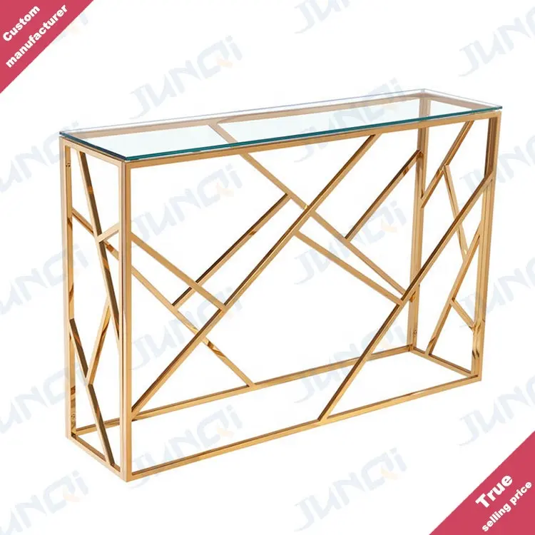 Foshan Möbel Wohnzimmer Set moderne Luxus Gold europäischen Spiegel Glasplatte Edelstahl Eingang Konsolen tisch