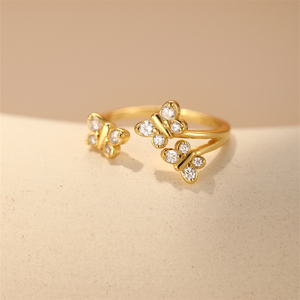 Anillo Abierto de Plata de Ley S925 Chapado en Oro de 18K con Múltiples Mariposas de Circonia, Anillos Minimalistas Apilables y Ajustables para Mujer - Product Image 5