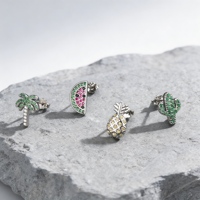 Pendientes de Plata S925 con Diseño de Coco, Piña, Sandía y Cactus, para Bodas y Fiestas, Modernos y a la Moda, con Micro-pavé, Diseño Exclusivo