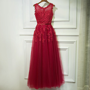 Red A-Line Evening Gown With Floral Embroidery Sweetheart Neckline Natural Waist Long Dress For Wedding Engagement - Product Image 1