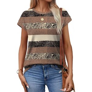 FOXA Camiseta sin mangas de verano para mujer, manga corta, cuello redondo, estampado a rayas, blusa tipo túnica de algodón transpirable, S 3XL - Product Image 2
