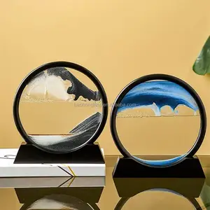XINBAOHONGリキッドモーションムービングサンドアートピクチャーラウンドガラス3D砂時計深海サンドスケープ7インチ12インチ家の装飾用