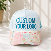 Casquette Trucker 5 Panneaux 100% Coton avec Logo Personnalisé, Motif Floral Patchwork, Style Vintage Cottagecore, Broderie Unisexe, Fournisseur OEM ODM en Gros