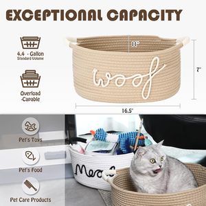 <span class=keywords><strong>Panier</strong></span> de rangement ovale en corde de coton de 16,5 x 11 x 7 pouces (4,4 gallons) <span class=keywords><strong>pour</strong></span> aliments et jouets <span class=keywords><strong>pour</strong></span> animaux de compagnie avec Woof - Product Image 4
