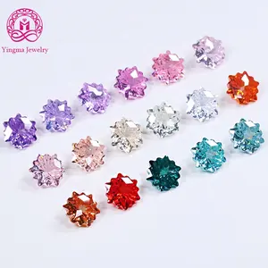 Yingma Factory Direct Snowflake CZ Gemstone 10x10mm Fantastic Colored Paraiba Snow Flower Shape Cubic Zirconia