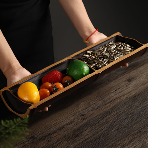 Bamboo Serving <b>Tray</b> Set With Compartment For Fruit Snacks Tea Ceremony Accessories Household Use - Product Image 3