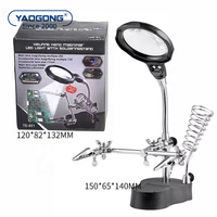 YAOGONG LED Light Helping Hands Magnifier Soldering Station,Magnifying Glass Stand With Auxiliary Clamp and Alligator Clip