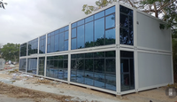 Maison conteneur modulaire détachable économique préfabriquée en kit avec mur rideau en verre, 2 étages, pour bureau, hôtel, école