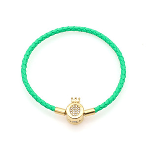 Fashion Woven <b>Leather</b> <b>Bracelet</b> Crown Snap Clasp Zircon Inlay Women's Gift Jewelry - Product Image 5