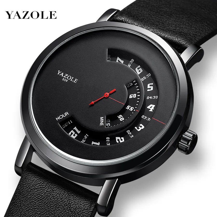 Yazole Special Dial Men Quartz Watches Waterproof Analog Calendar Waterproof Men's Watch Black