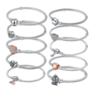 Pulsera de Plata de Ley 925 con Circonitas y Cadena de Serpiente con Dije de Corazón, Diseño Original, Joyería para Mujer y Niña, Regalo para Fiestas - Product Image 1