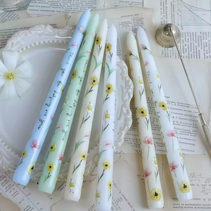 25cm <b>Long</b> Stem Floral Print Handmade Soybean Mixed Wax Smokeless Eco-Friendly Romantic Candlelight Dinner <b>Candle</b> - Product Image 2