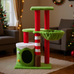 Árbol para Gatos de Peluche con Temática Navideña de 32 Pulgadas, Torre Rascadora para Gatos de Interior con Cepillo de Masaje y Centro de Actividades - Product Image 2