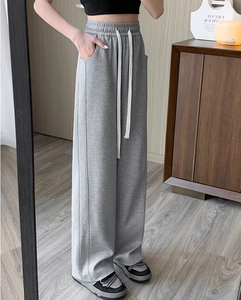 Manufactory Custom Style or Logo ODM Autumn Winter Women Wide Leg Pants High Waist Slim Casual Tassel Loose Straight <strong>Trousers</strong> - Product Image 3
