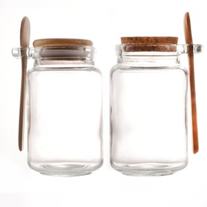 Frasco de vidro transparente para sal de banho, pote de 250ml 350ml com colher de madeira, pote de galheteiro em pó e cortiça com tampa hermética - Product Image 1
